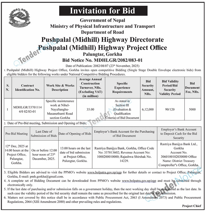 Works Bid Award Notice